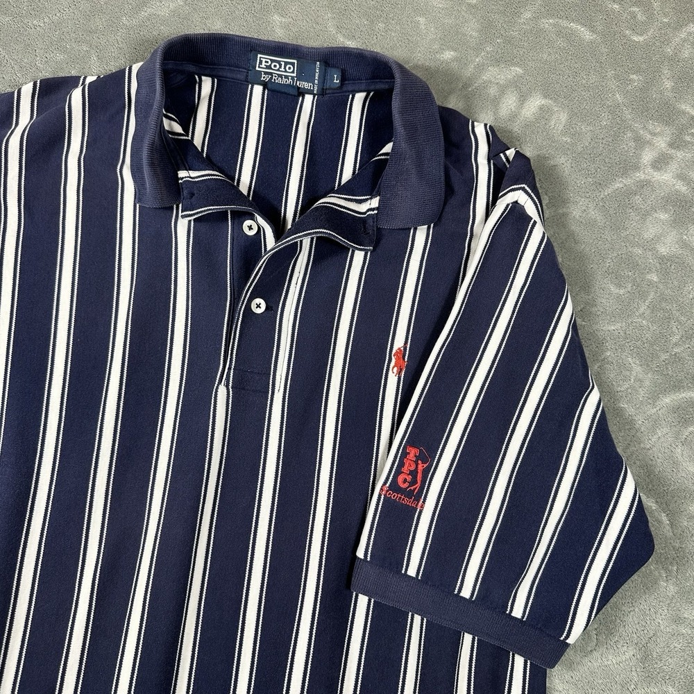 Vintage Polo Ralph Lauren Polo Shirt Mens Large Blue White Striped USA 90s Y2K